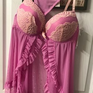 Pink lingerie with matching thong
